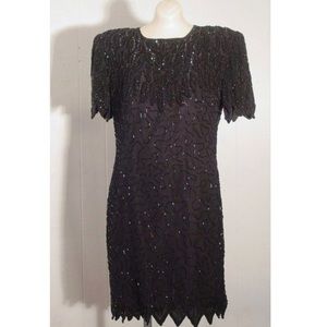 Vintage Black Beaded Dress, Size Small